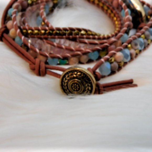 Unique Handmade Wrap Bracelet with , JasperTurquoise & Amazonite Natural Stones - Picture 9 of 10